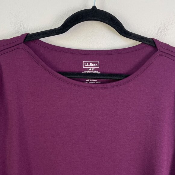 LL Bean Womens Petite Large Long Sleeve 100% Supima Cotton Purple Crewneck Top - Picture 2 of 6